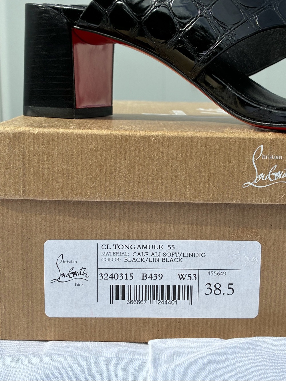CHRISTIAN LOUBOUTIN CL TONGAMULE SANDALS LOGO BLACK CROC LEATHER SZ 38.5 NEW - Picture 16 of 16